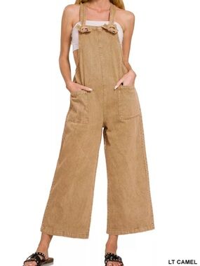 Zenana Washed Knot Strap Jumpsuit wide-leg Overalls new with tags size small